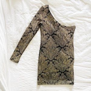 GUESS by MARCIANO - One Sleeve Asymmetric Gold Party Dress